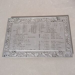 Decorative Silver Pewter Measurement Conversion Chart